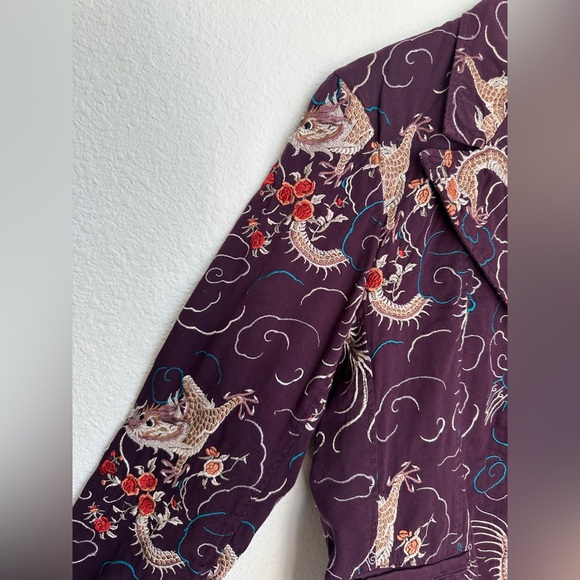 Johnny Was Womens Jacket Blazer Purple‎ Floral Dragon Embroidered size Large - Picture 7 of 12